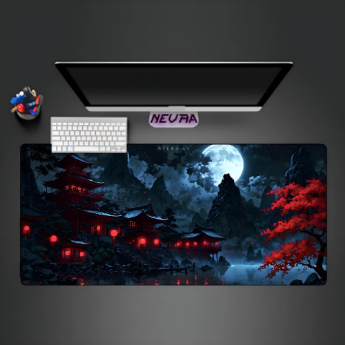 Mountain Night Red Deskmat — deskmat india wall art for gaming room