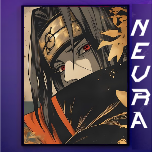 Anime-inspired desk mat or poster with dark-haired character and 'NEVRAA' branding, gaming décor