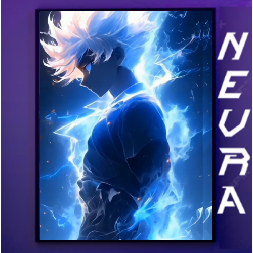 Nevraa anime poster with lightning effects, premium gamer desk mat artwork, bold typographic logo