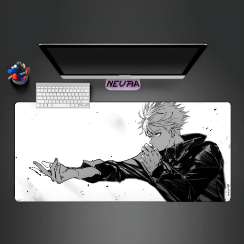 White Gojo Deskmat — character:gojo wall art for gaming room
