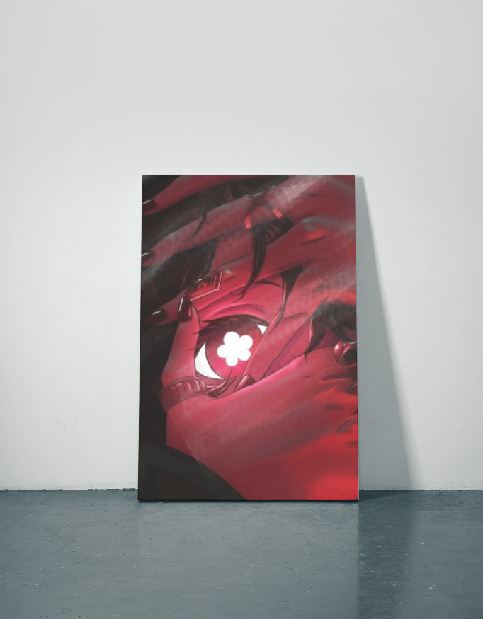 Red Eyes Metal Poster — aluminium poster wall art for gaming room
