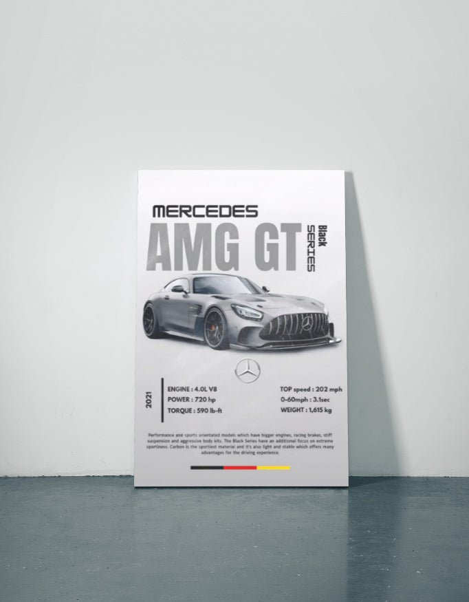 Mercedes AMG GT Metal Poster — aluminium poster wall art for gaming room