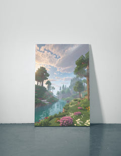 Minecraft River View Metal Poster — aluminium poster wall art for gaming room