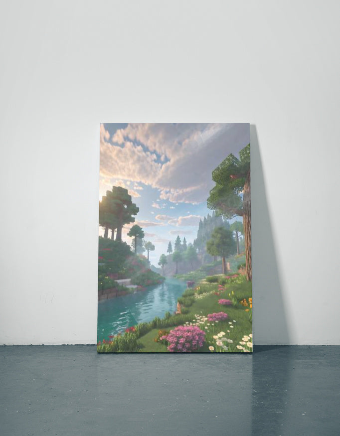 Minecraft River View Metal Poster — aluminium poster wall art for gaming room