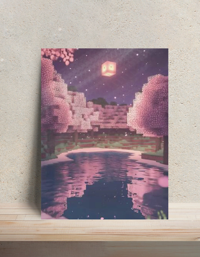 Minecraft Cherry Metal Poster — aluminium poster wall art for gaming room
