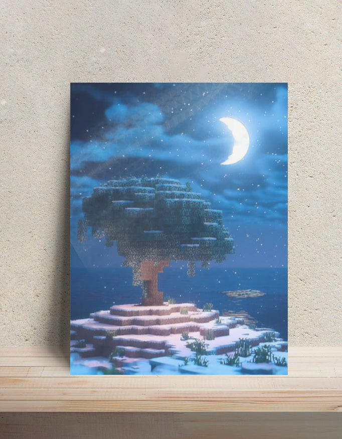 Minecraft Night Metal Poster — aluminium poster wall art for gaming room