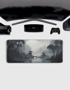 White Japanese Village Deskmat — deskmat india wall art for gaming room