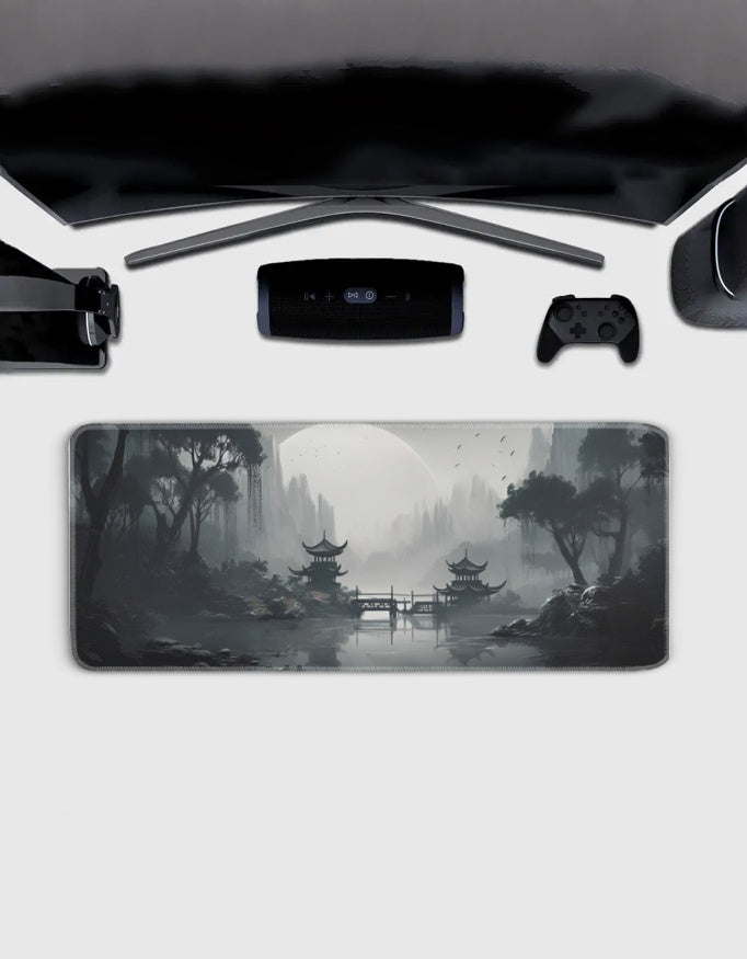 White Japanese Village Deskmat — deskmat india wall art for gaming room