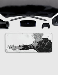 White Gojo Deskmat — character:gojo wall art for gaming room