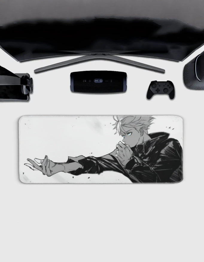 White Gojo Deskmat — character:gojo wall art for gaming room