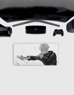 White Gojo Deskmat — character:gojo wall art for gaming room