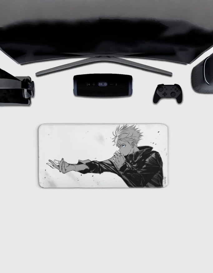 White Gojo Deskmat — character:gojo wall art for gaming room
