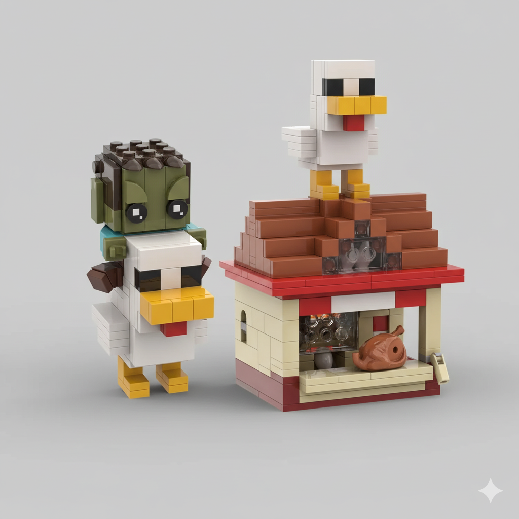 My World Building Blocks Sets Interactive Game Attack Chicken Jockey Cute Animal Steve's Lava Chicken Bricks Toy Gift