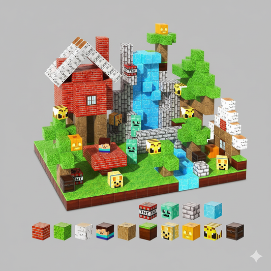 Magnetic Building Blocks Mine World Magnetic Forest House Brick Cube Toys Set STEM Sensory 2025 Best Gift for 3+ Boy Girl Kid