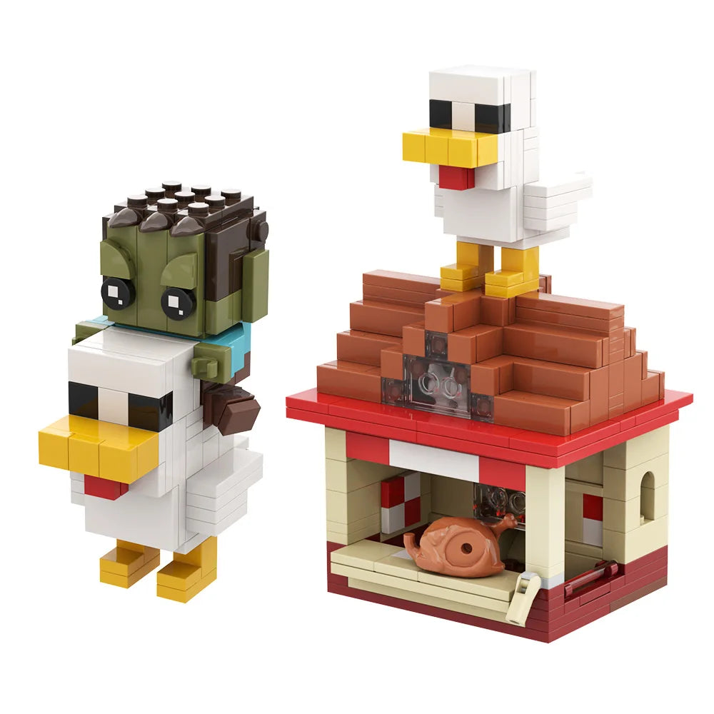 My World Building Blocks Sets Interactive Game Attack Chicken Jockey Cute Animal Steve's Lava Chicken Bricks Toy Gift