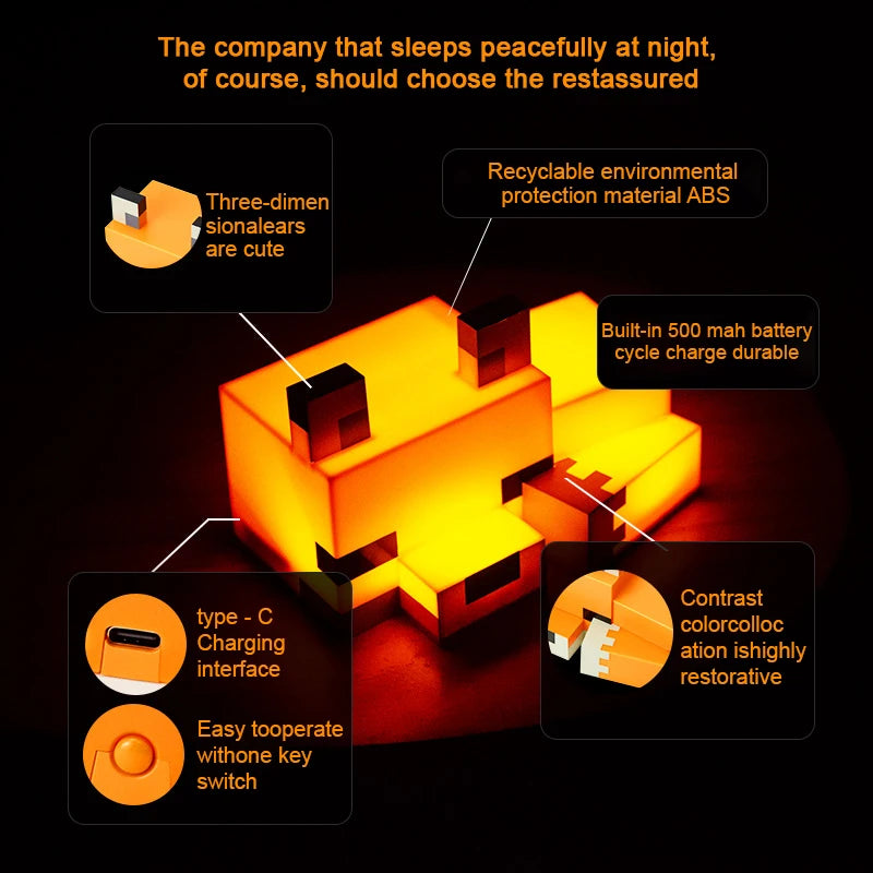 Cute Fox Night Light Soft Orange Glow