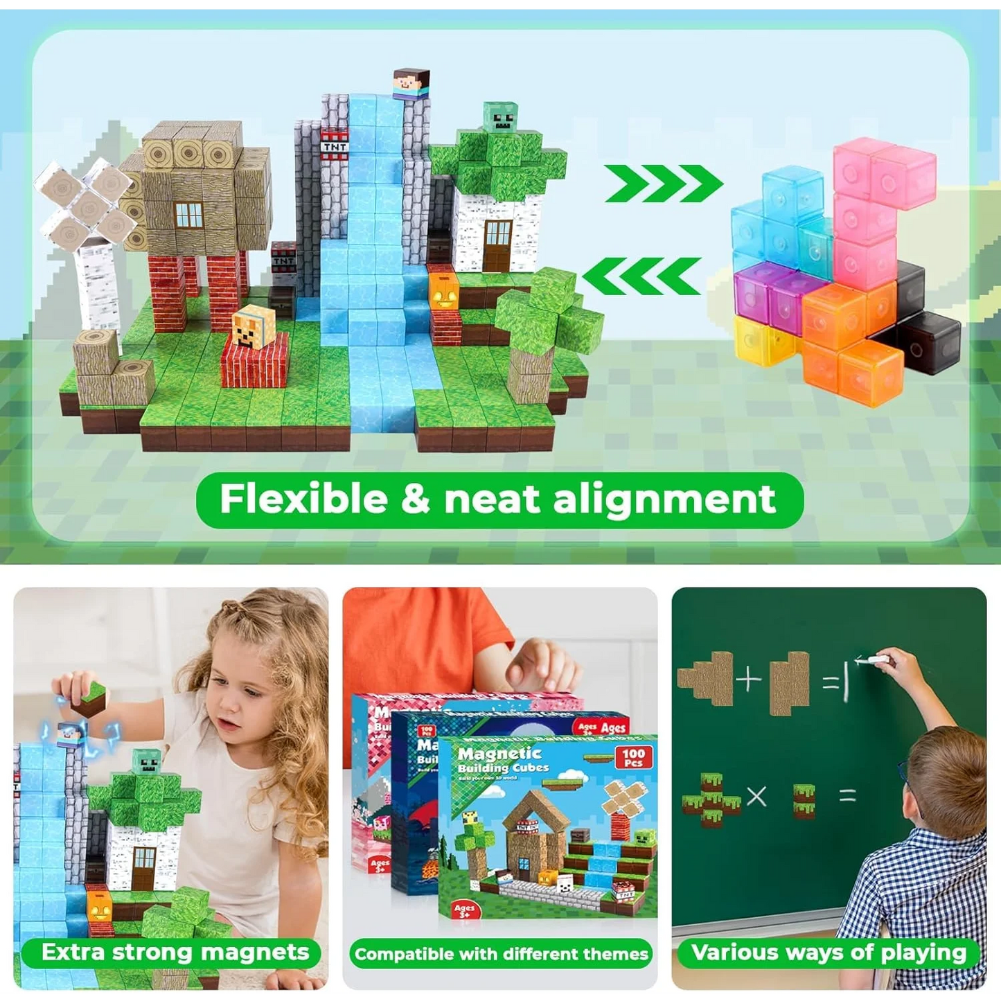 Magnetic Building Blocks Mine World Magnetic Forest House Brick Cube Toys Set STEM Sensory 2025 Best Gift for 3+ Boy Girl Kid