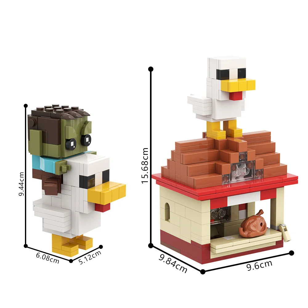 My World Building Blocks Sets Interactive Game Attack Chicken Jockey Cute Animal Steve's Lava Chicken Bricks Toy Gift