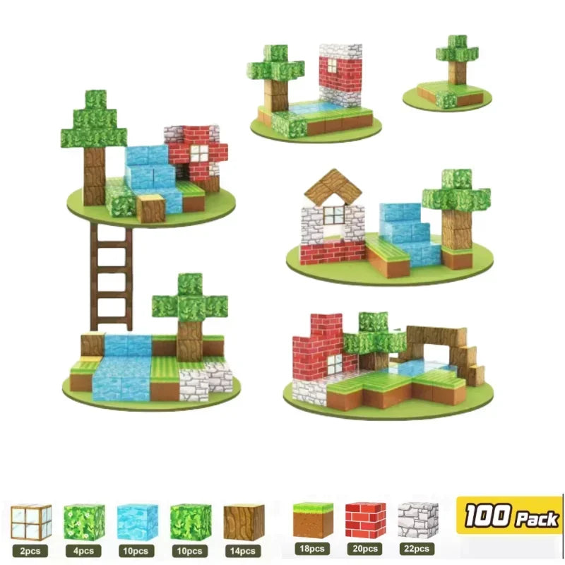 New 192PCS Magnetic Building Blocks Mine Magnet World Set Toys STEM Montessori Stacking Cubes Construction Set Christmas Gift