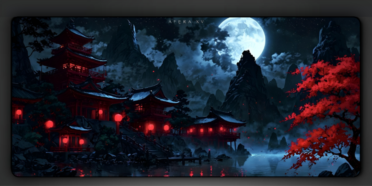 Mountain Night Red Deskmat — deskmat india wall art for gaming room