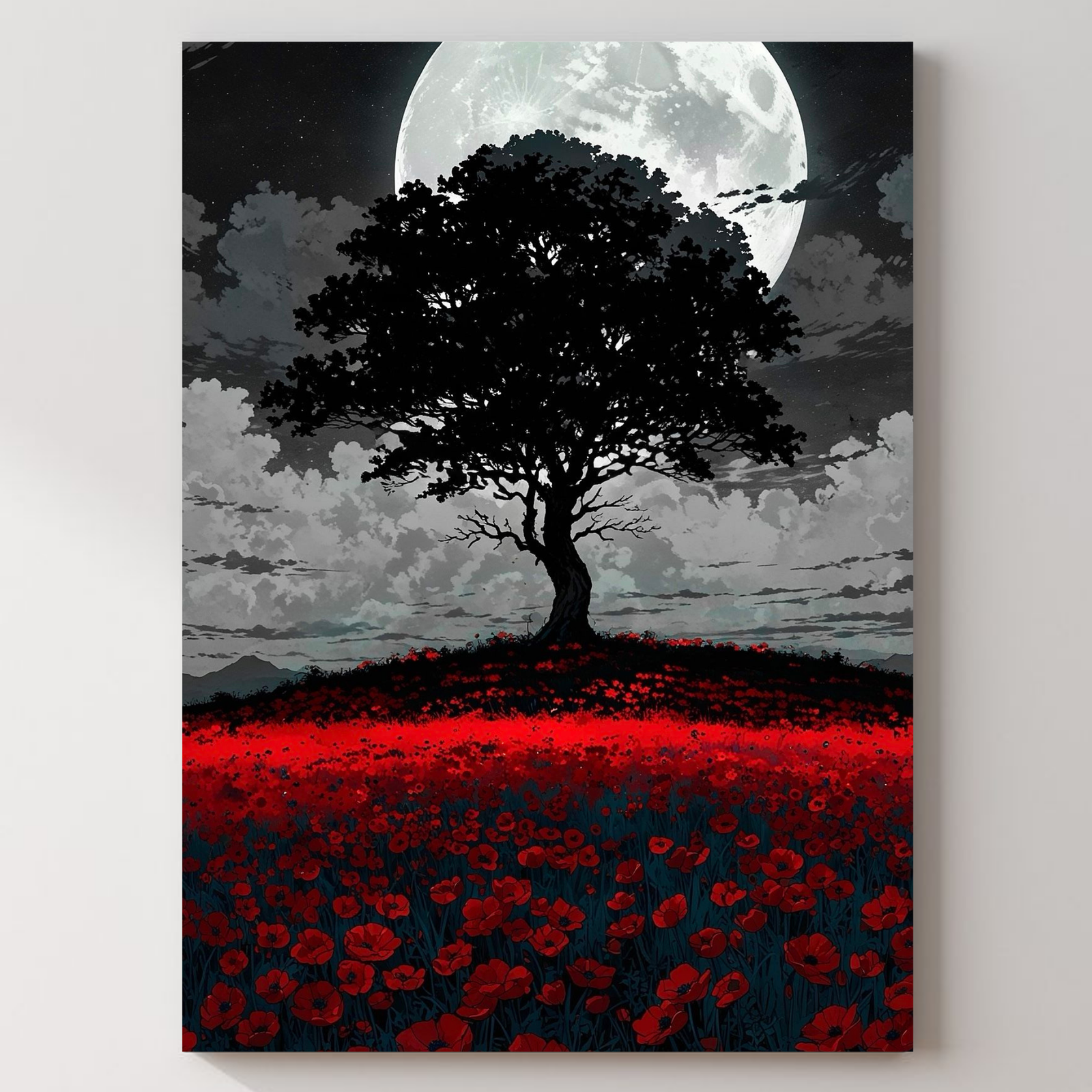 Red Flower Field Metal Poster — aluminium poster wall art for gaming room